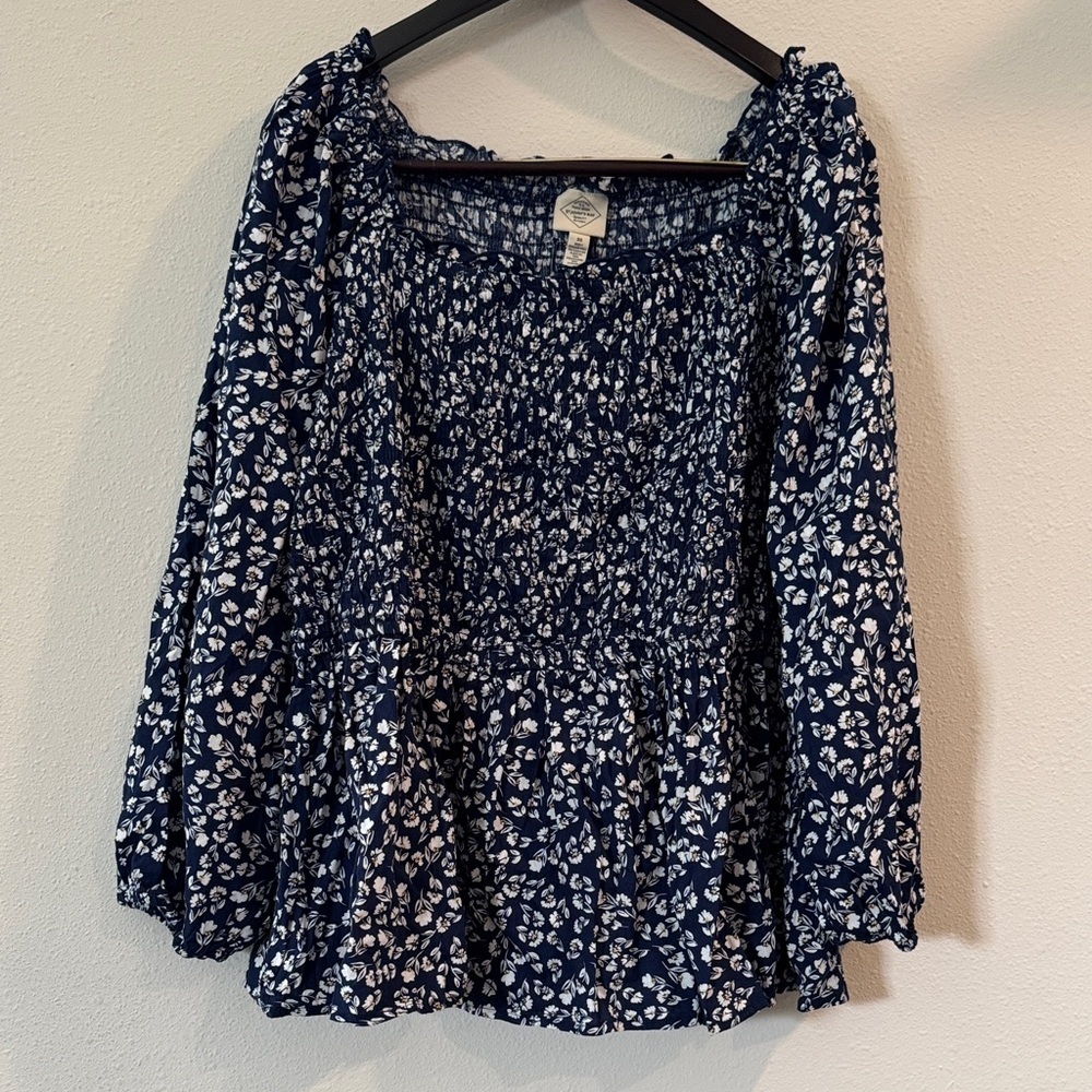 St. John's Bay Navy and White Patterned Blouse